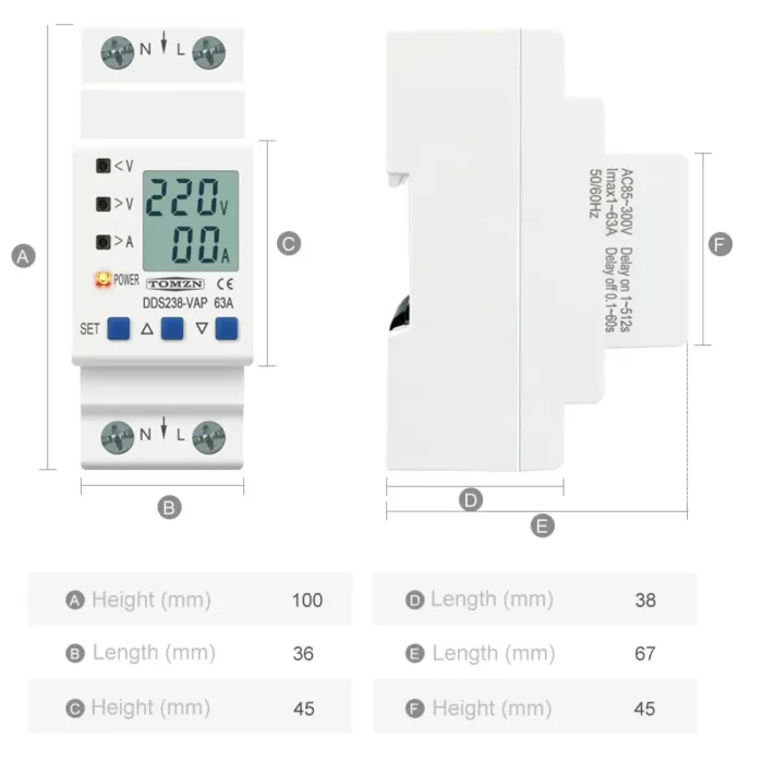 Protector de voltaje y corriente ajustable - 2P 63A - Imagen 5