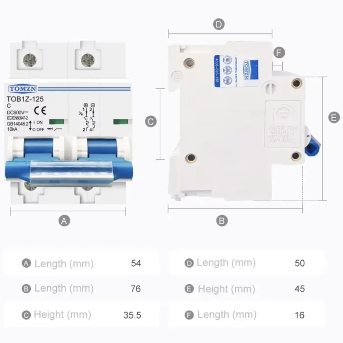 Interruptor Termomagnetico de Corriente Continua 600Vcc - 2P 100A - Imagen 4