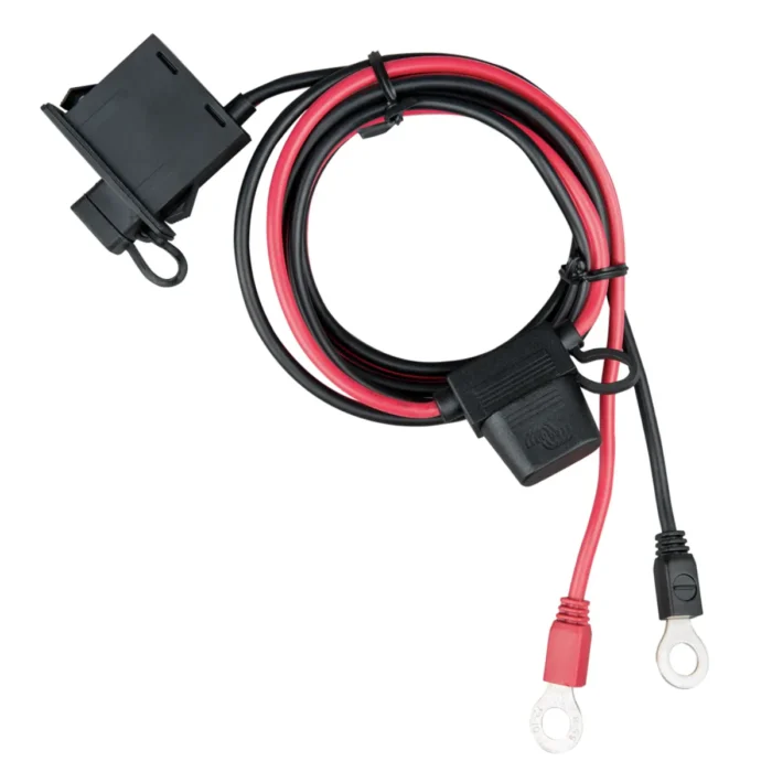 Conector de cableado automotriz con terminales, positivo y negativo para aplicaciones eléctricas.