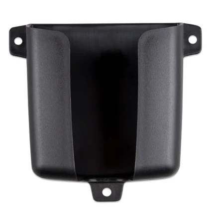 Contenedor negro de plástico elegante y funcional para almacenamiento en oficina o taller.
