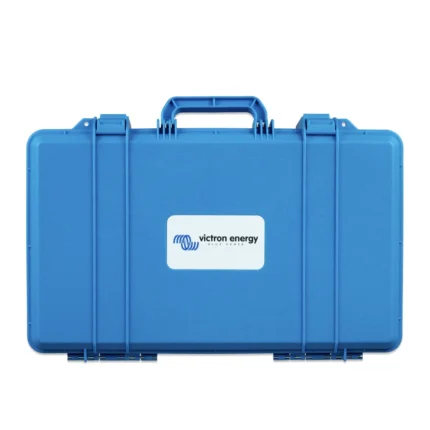 Funda azul Victron Energy para transporte seguro de equipos electrónicos sensibles.