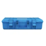 Caja de almacenamiento azul, portátil y resistente para herramientas y organización de suministros.
