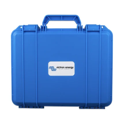 Maletín azul Victron Energy, práctico y resistente para transportar equipos de energía.