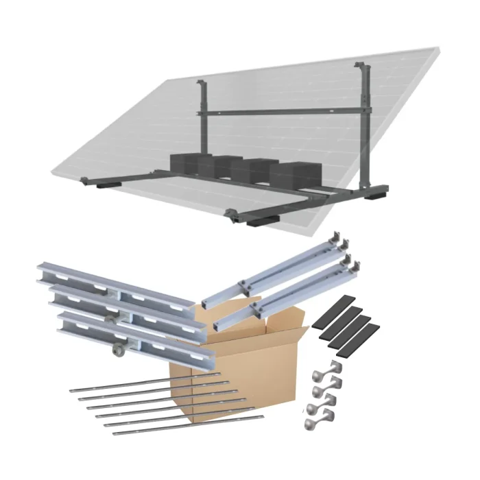 Componentes de hardware para montaje de paneles solares, ideal para instalaciones de energía renovable.