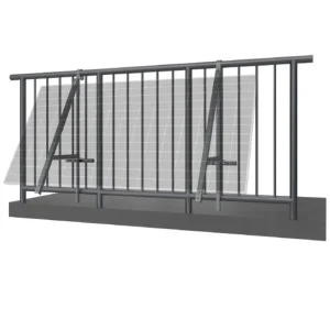 Estructura moderna de barandilla con paneles solares para energía renovable y diseño sostenible.