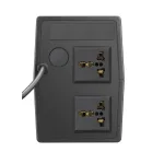 Regleta de corriente negra con 2 enchufes y cable robusto para dispositivos eléctricos.