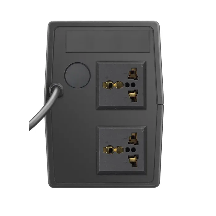 Regleta de corriente negra con 2 enchufes y cable robusto para dispositivos eléctricos.