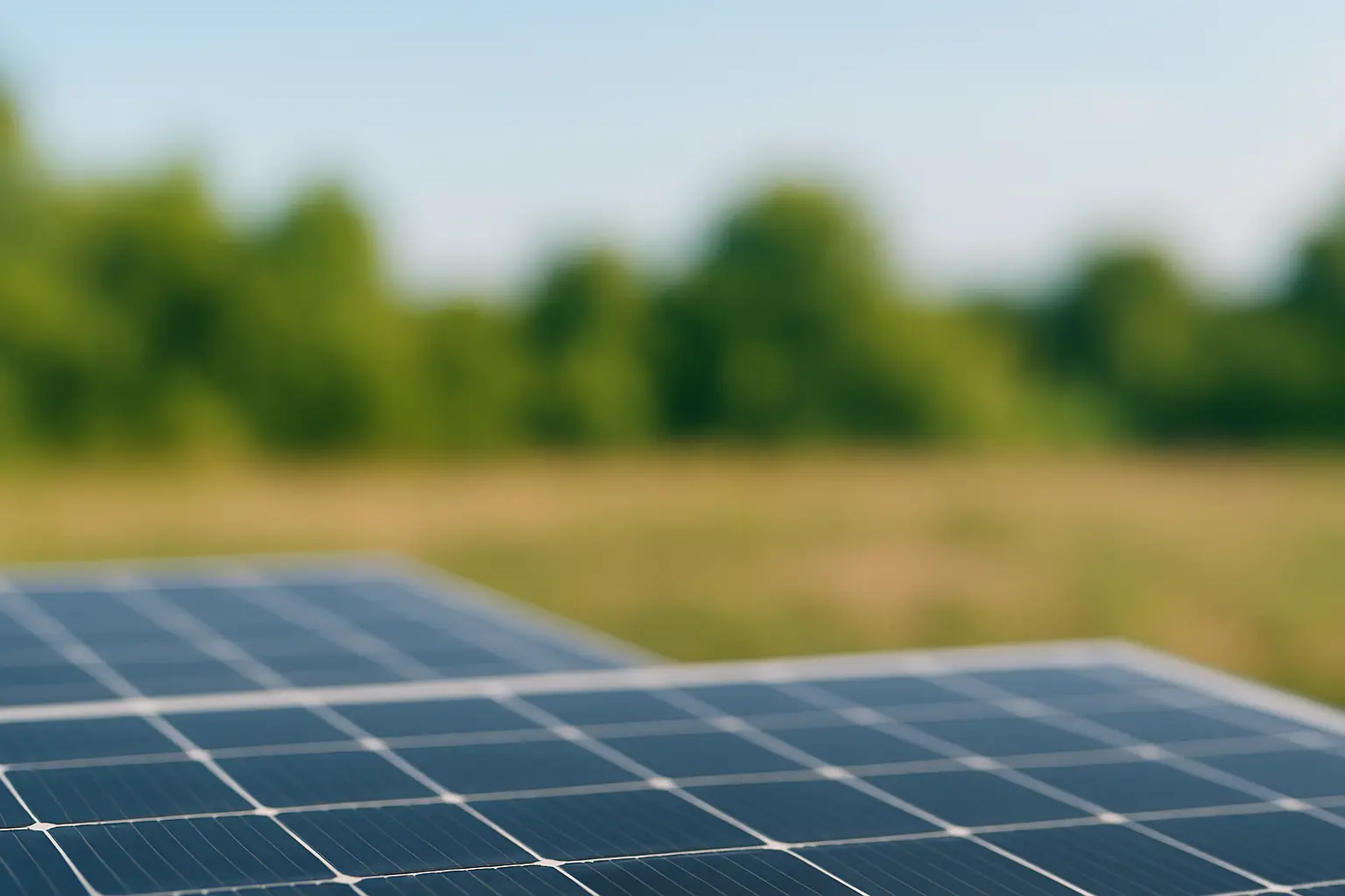 Panel solar en un paisaje verde, simbolizando energía renovable y sostenibilidad.