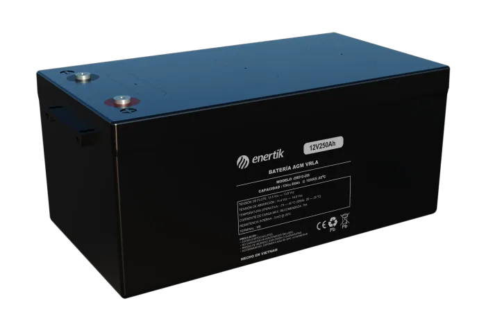 Batería Enertek 12V 250Ah ideal para energía solar y sistemas de respaldo.