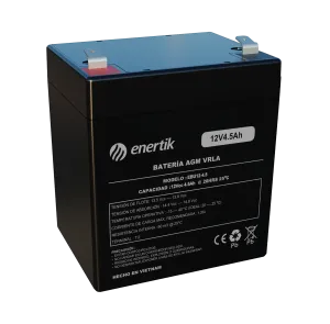 Batería AGM Enertik 12V 4.5Ah ideal para sistemas de energía de respaldo y aplicaciones fuera de la red.