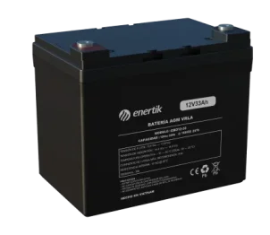 Batería AGM Enertik 12V 33Ah, ideal para UPS, sistemas solares y vehículos eléctricos.