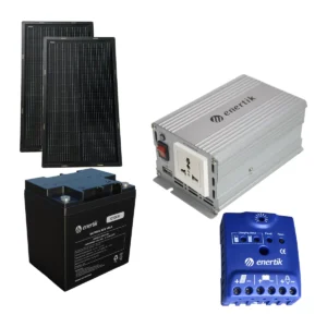 Kit Solar Off-Grid 350 W · 2 paneles 50 W · batería 0,3 kWh - Supervivencia