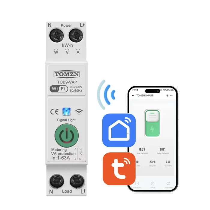 Interruptor Inteligente WiFi con Medidor de Energía y Protecciones - 1P+N 63A - Imagen 2