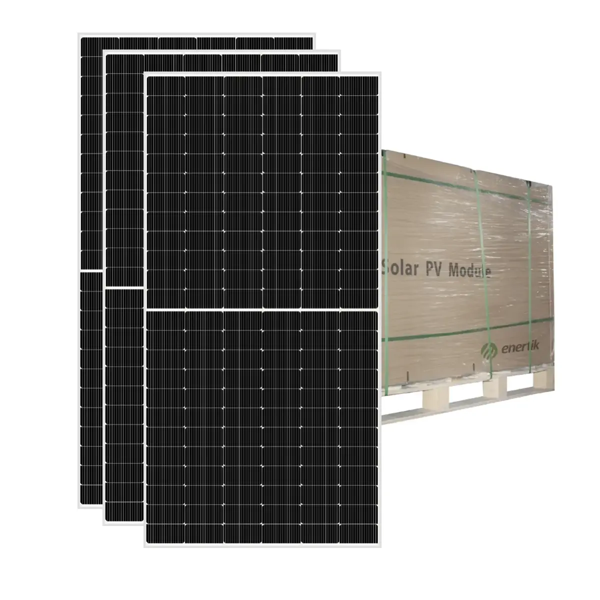 Paneles Solares Listos para Envío y Sostenibilidad Paneles solares listos para envío, reflejando sostenibilidad y tecnología renovable.