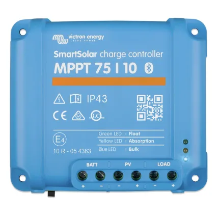 Controlador de carga Victron SmartSolar MPPT 75/10 para optimizar energía solar.