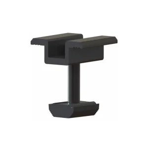 Abrazadera de metal negro, ideal para carpintería, construcción e industria, con diseño funcional y moderno.