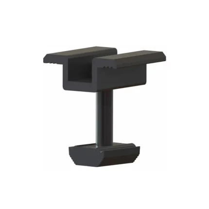 Abrazadera de metal negro, ideal para carpintería, construcción e industria, con diseño funcional y moderno.